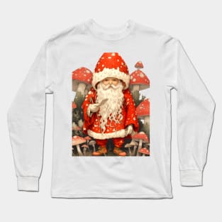 Santa Claus: Santa is the Mushroom (Amanita Muscaria Mushroom) on a light (Knocked Out) background Long Sleeve T-Shirt